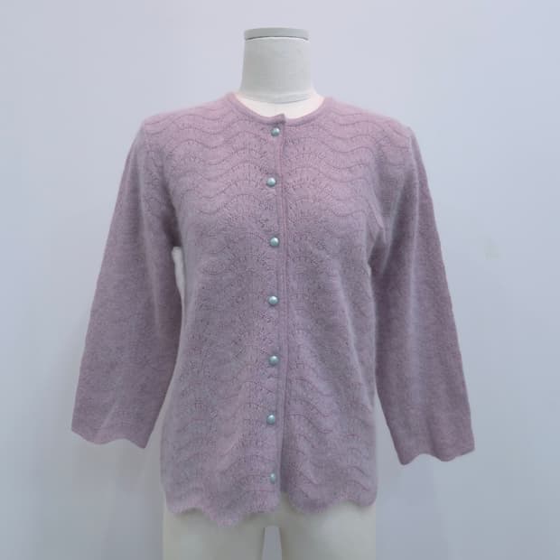 연보라 라운드넥 8부울가디건 일본빈티지
