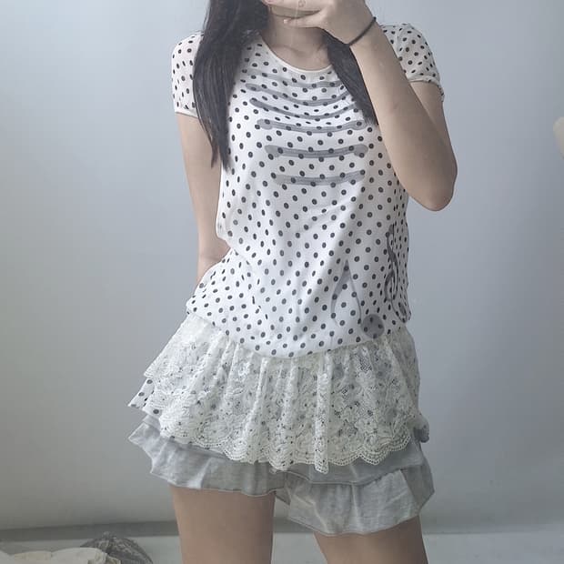 나폴레옹 도트 뮤직 반팔원피스 블라우스