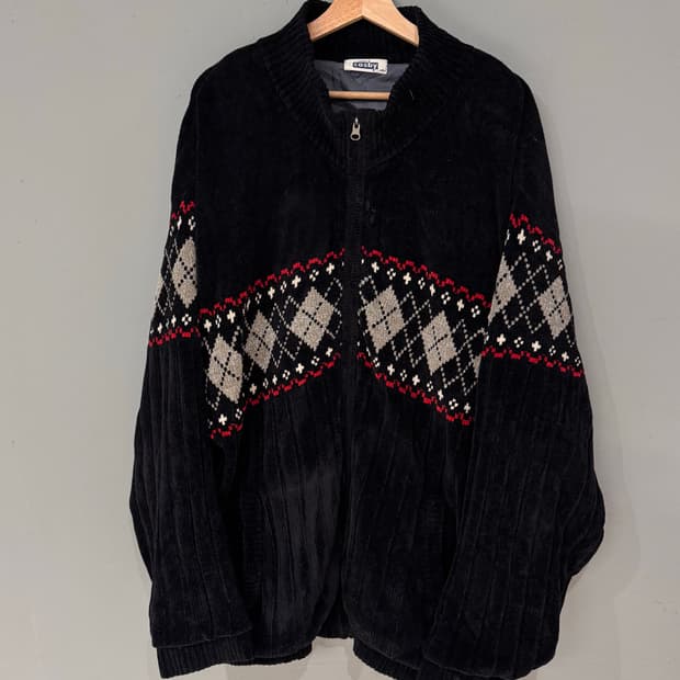 코스비 눈꽃 코듀로이 니트 집업 