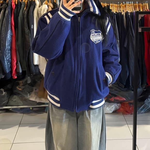 마자 플라바 블루 빅로고 울 스타디움 바시티 자켓