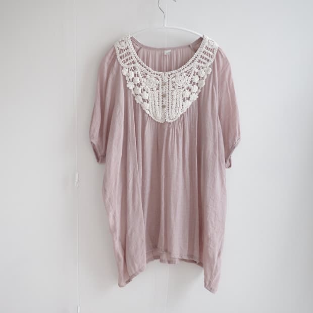 Dusty rose crochet-lace yoke tunic