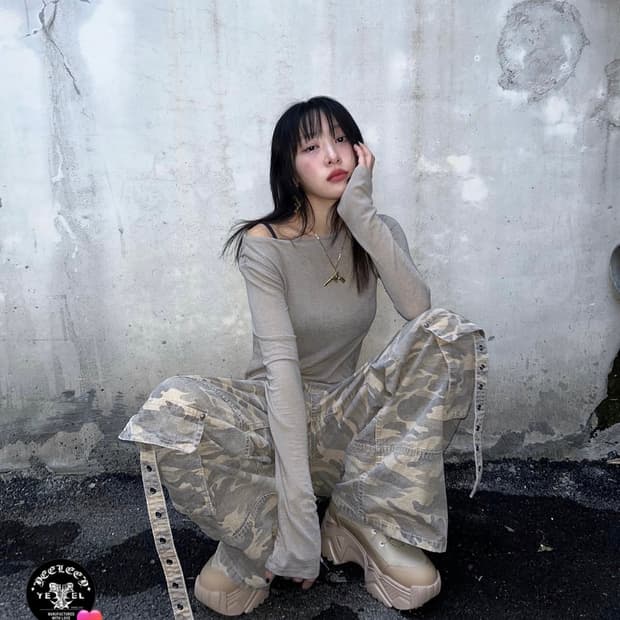 yeel leey 카모팬츠 카고스트랩팬츠 베이지