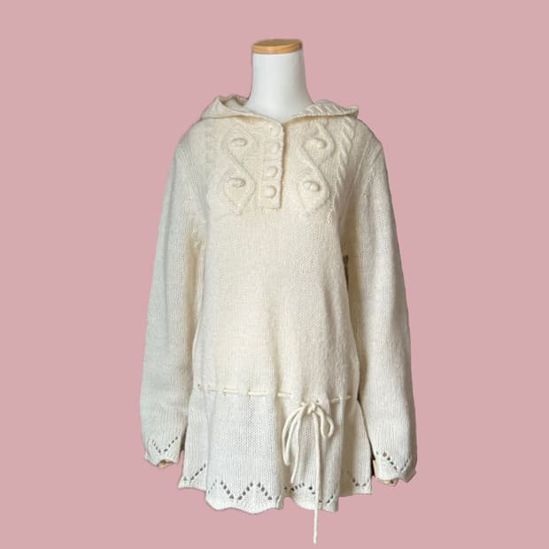 빈티지 모리걸 폼폼 니트 원피스