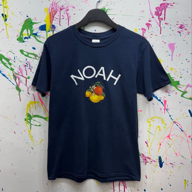 Noah 감귤 프린팅 로고 반팔 티셔츠 네이비 M