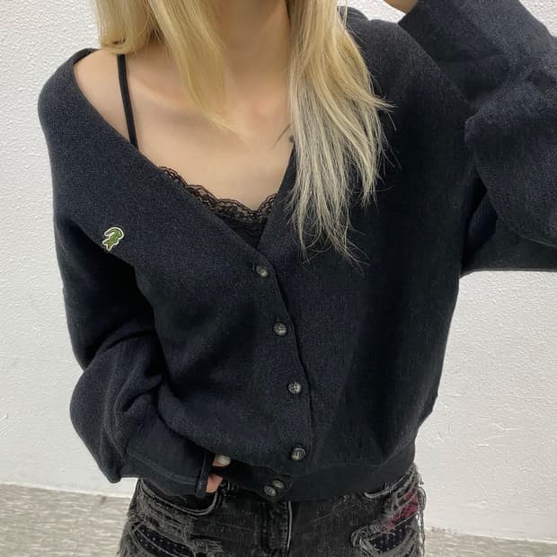 라코스테 미니로고 차콜 가디건