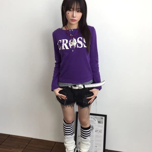 DONA MARIE Purple Cross Y2K Tee
