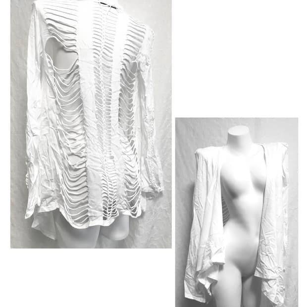 빈티지 고스트오브할렘 펑크 드레이프 컷아웃 데미지 가디건