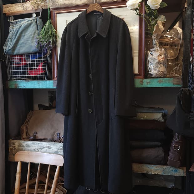 90s 조르지오 아르마니 카코트 헤비울 헤링본 코트 50