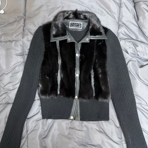 빈티지 블랙 퍼&레더 자켓 