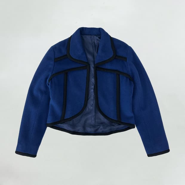 요지야마모토 파이핑 크롭 울자켓