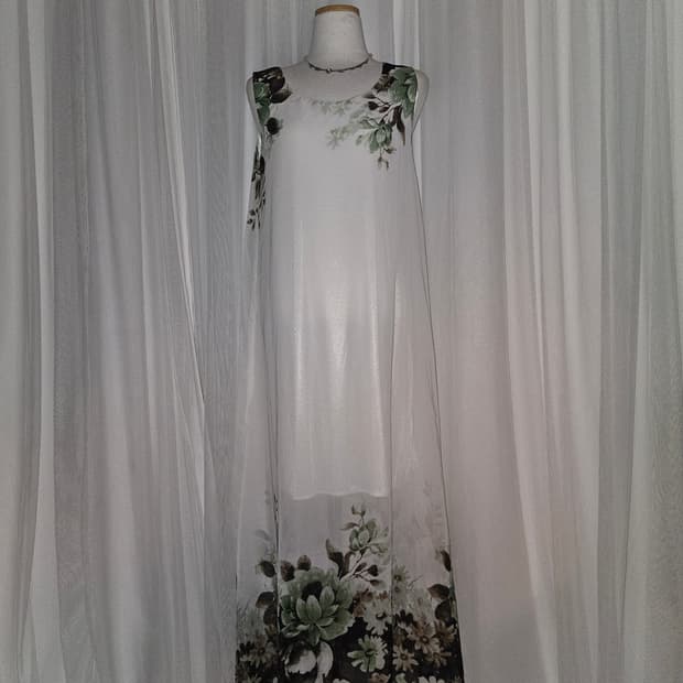 빈티지 페어리 포레스트 그린 쉬폰 시스루 드레스