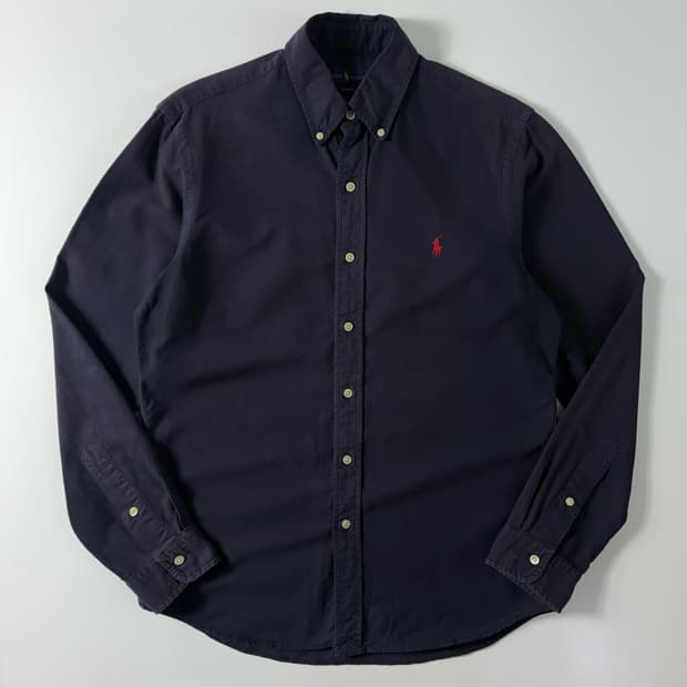 Polo  폴로 랄프로렌 자수 코튼 네이비 솔리드 셔츠