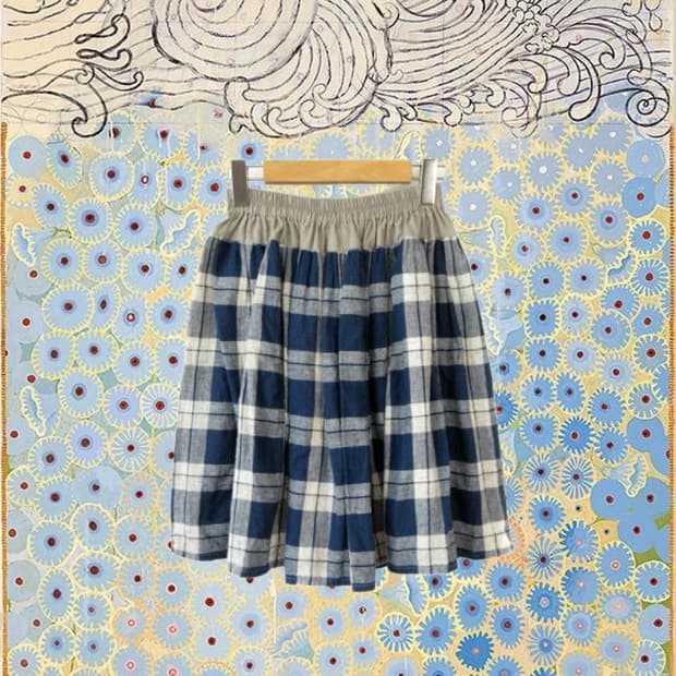 Beams Boy 빔즈보이 블루 체크 플레어 스커트