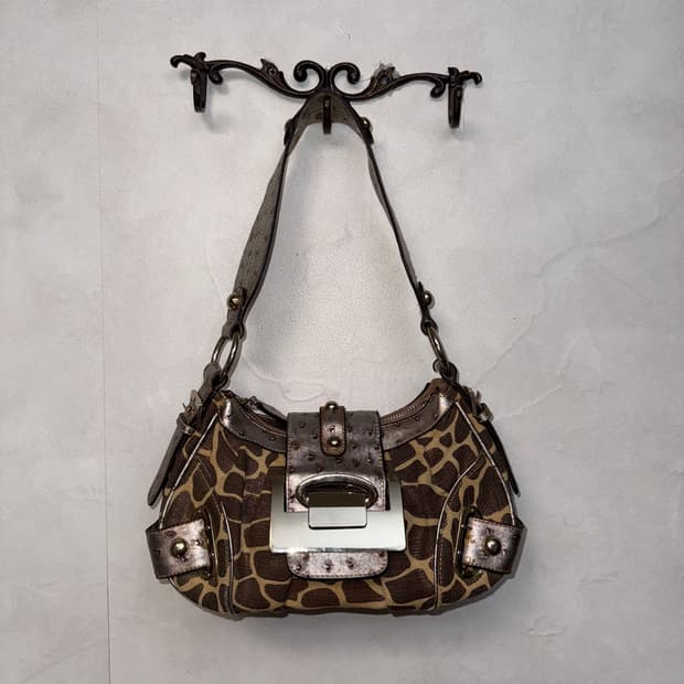 Metal silver brown y2k buckle 숄더백