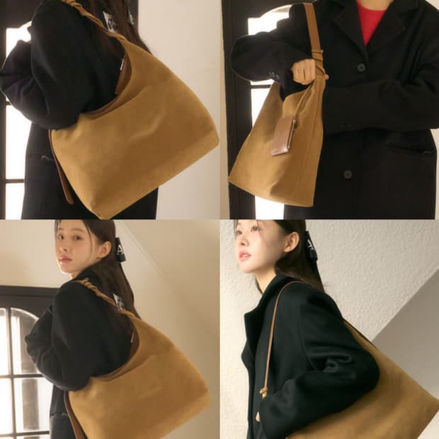 (새상품)아노에틱 스웨이드 호보백&카드월렛 세트 버터베이지