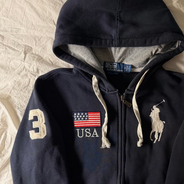 폴로 빅포니 성조기 후드집업 블랙