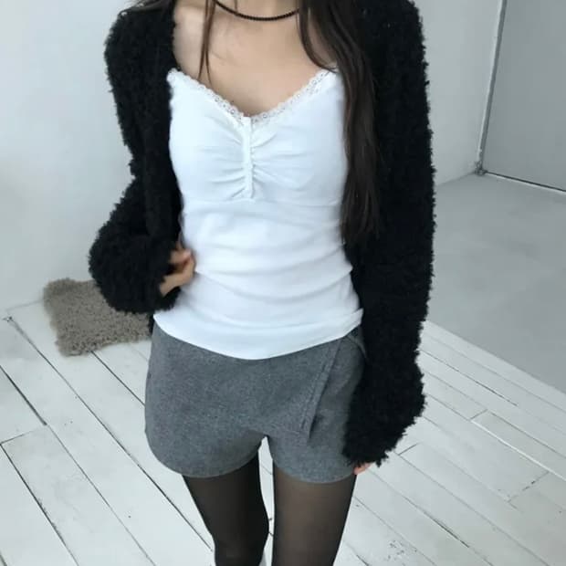 새상품) 셔링 레이어드 나시 셔링 나시 레이스 버튼 나시