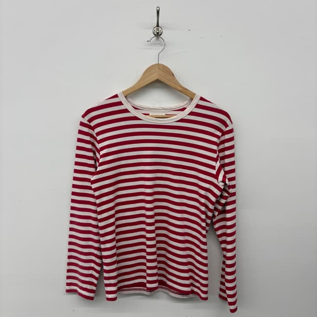 아네스베 레드 화이트 스트라이프 긴팔 티셔츠 여/S