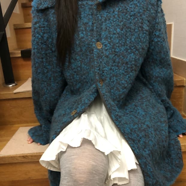 빈티지 블루 니트 롱 가디건