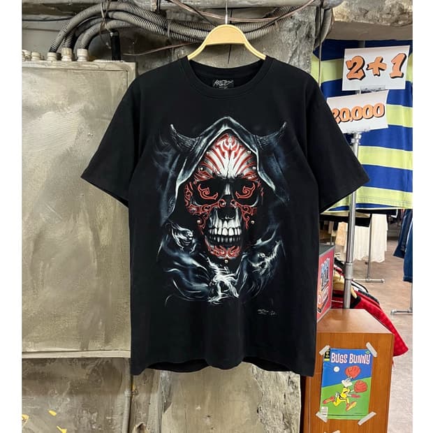 빈티지 락창 Rock chang 해골 반팔티 블랙 XL #csz3848