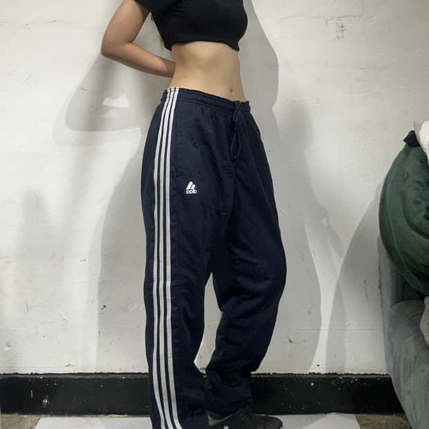 아디다스 네이비 화이트 삼선 와이드 팬츠 L