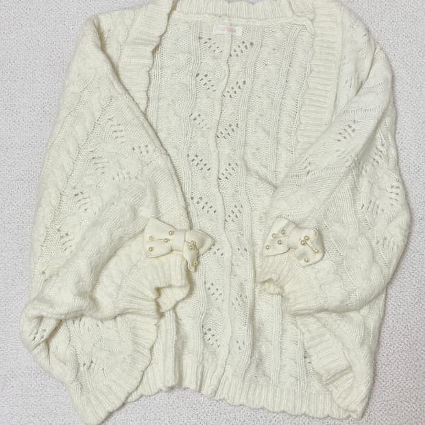 리즈리사 프릴 소매 진주 리본 가디건 