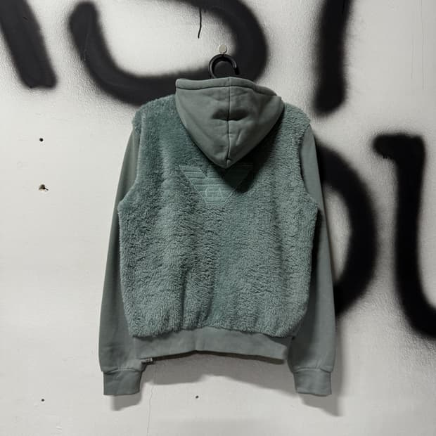 백화점판 엠포리오 아르마니 빅 로고 플리스 집업 후디 틸