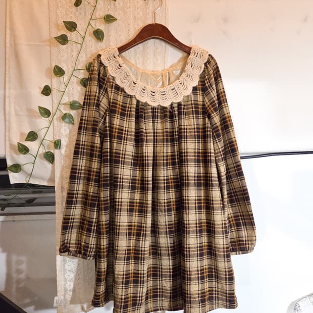 뜨개 카라 체크 원피스