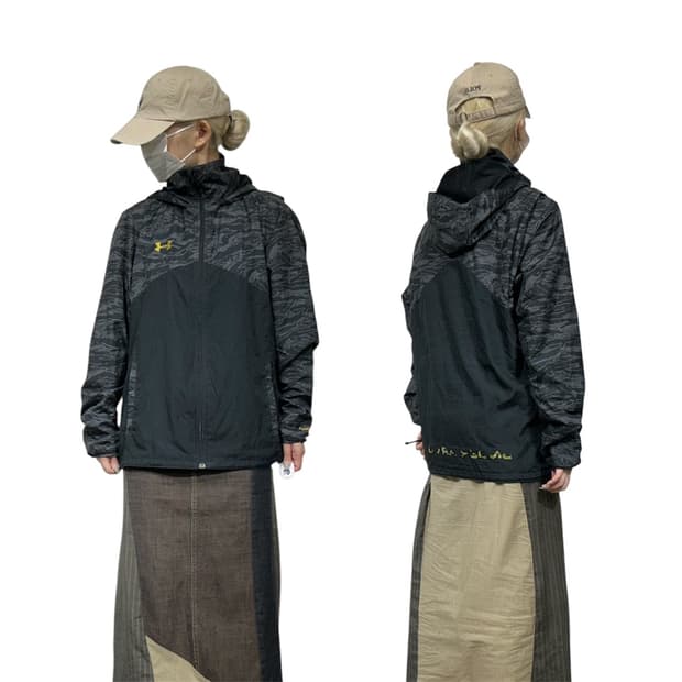 언더아머 블랙 카모 후드 바람막이 트랙 자켓