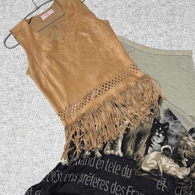 스웨이드 프린지 베스트 히피