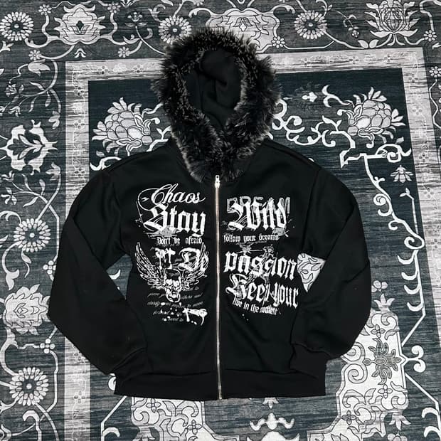trimming fur vkei letterin zipup y2k 펑크