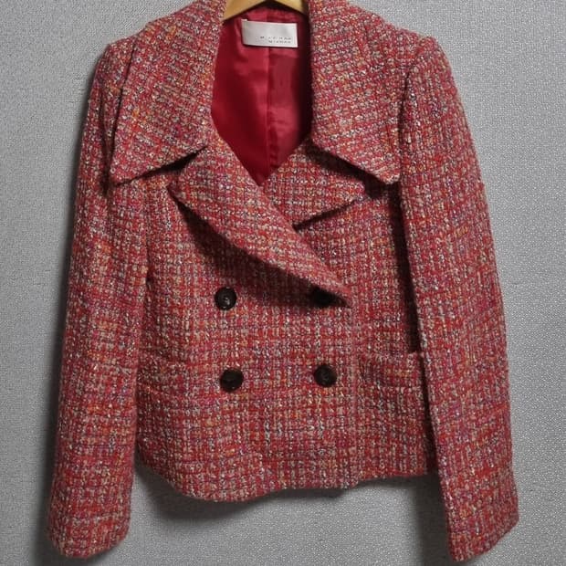 실측 XS (44) 미샤 레드 트위드 자켓