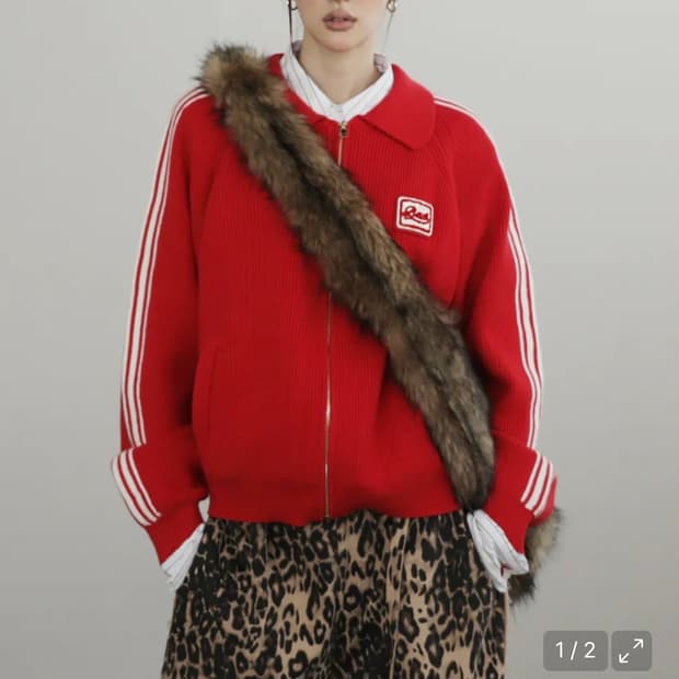 배드블러드 빌리 니트 트랙 집업 - 레드