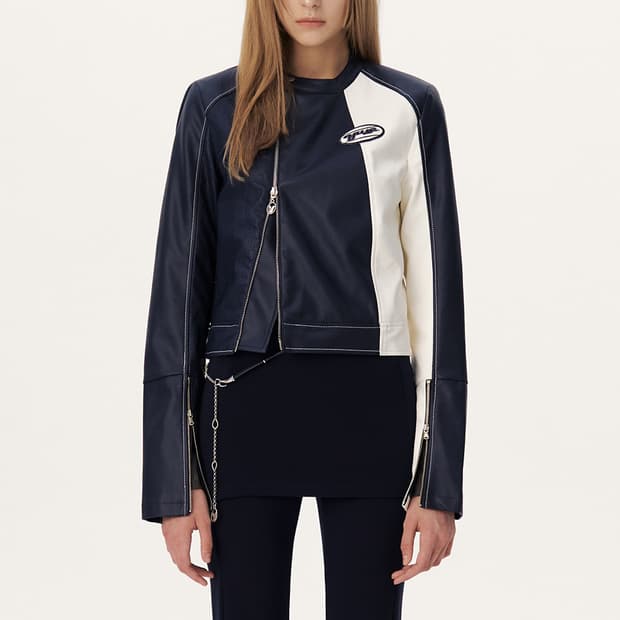 유즈 YUSE 슬림 레더 컬러 블락 바이커 자켓 S