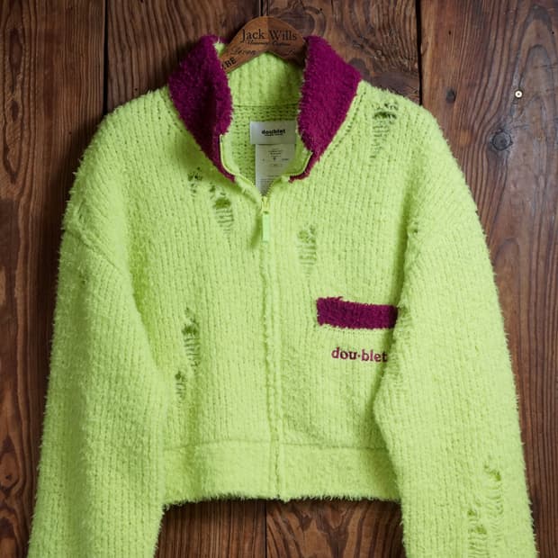 더블렛 23AW 데미지 플리스 니트 블루종