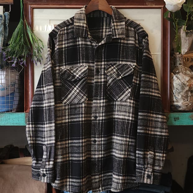 90s 아메리칸 빈티지 체크셔츠 헤비 플란넬 워크셔츠 블랙앤화이트 xl