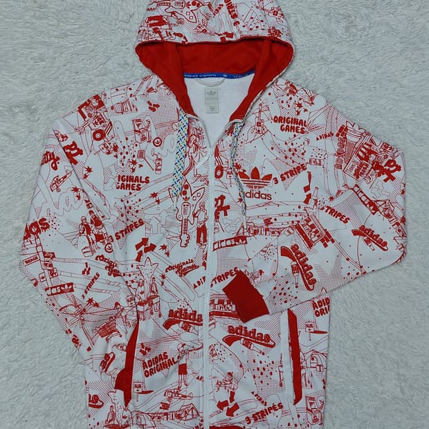 아디다스 패턴 기모 후드집업 100