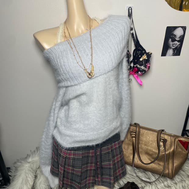 빈티지 글리터 하늘색 니트