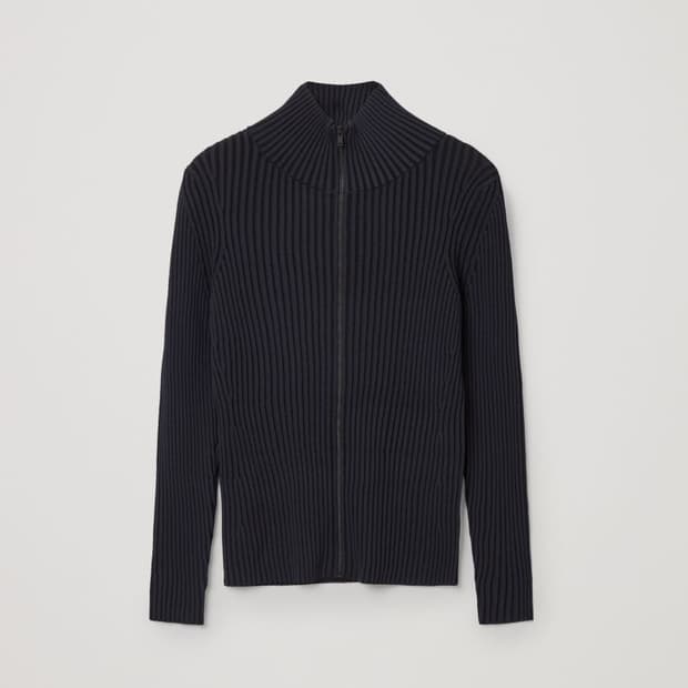 코스 리브드 니티드 집업 자켓 (네이비)