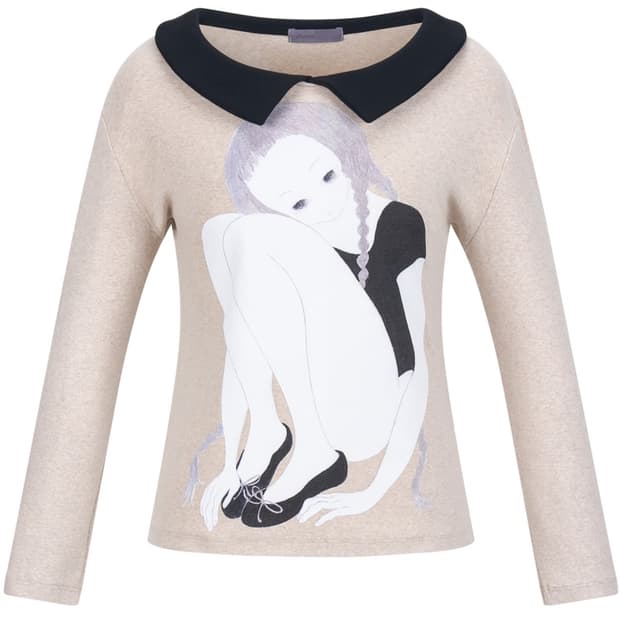 샵페어리 girl painting collar shirt (B/W)