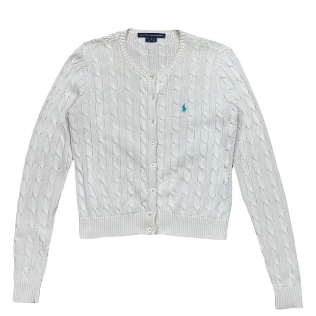 RALPH LAUREN 화이트 케이블 니트 가디건 M