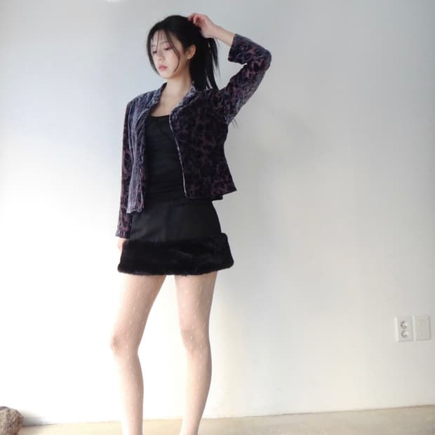 Flower velvet open cardigan / purple