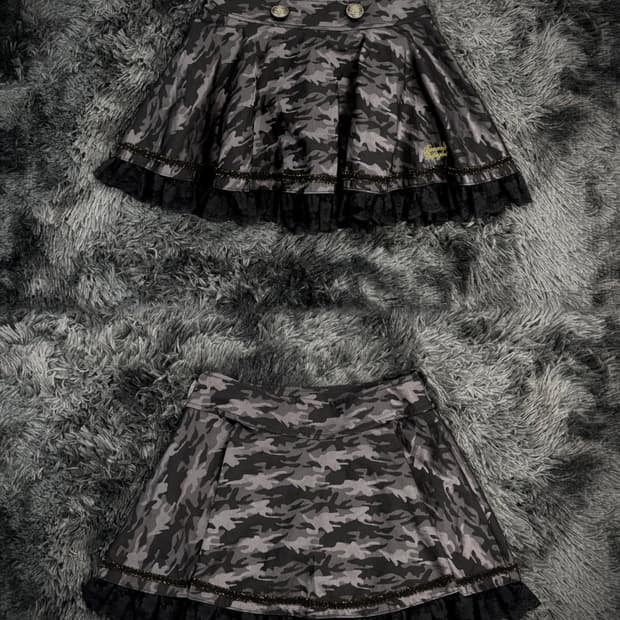 밀리터리 플리츠 레이스 레이어드 스커트