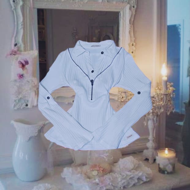 공겜여주 긱시크 y2k 골지 화이트 레이어드 셔츠 롱슬리브