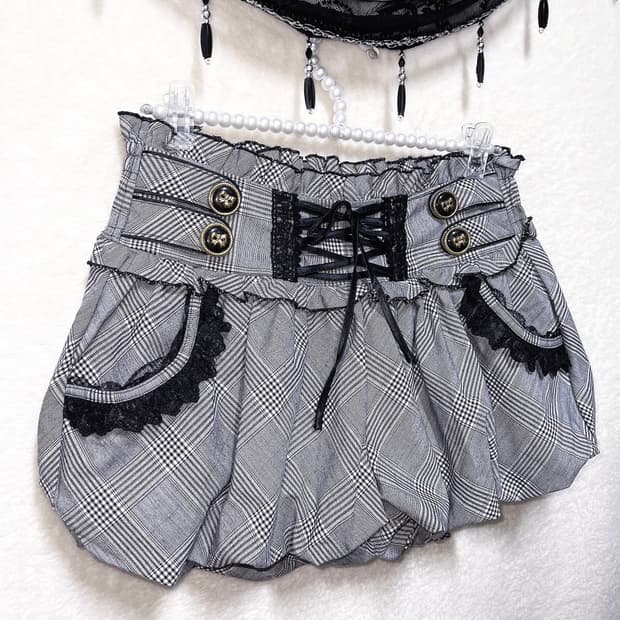 트랄라라 체크 레이스 호박 펌킨 벌룬 큐롯 숏팬츠 헤이세이핀터 갸루 고스