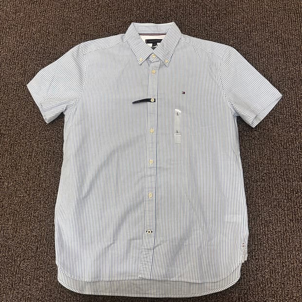 [새상품] 타미힐피거 스트라이프 반팔 셔츠 하늘색 L