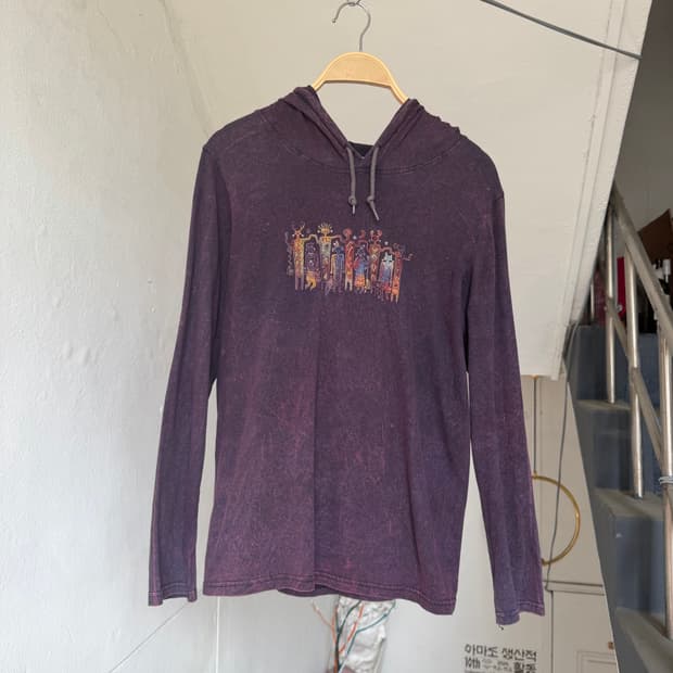 빈티지 퍼플 프린팅 후디