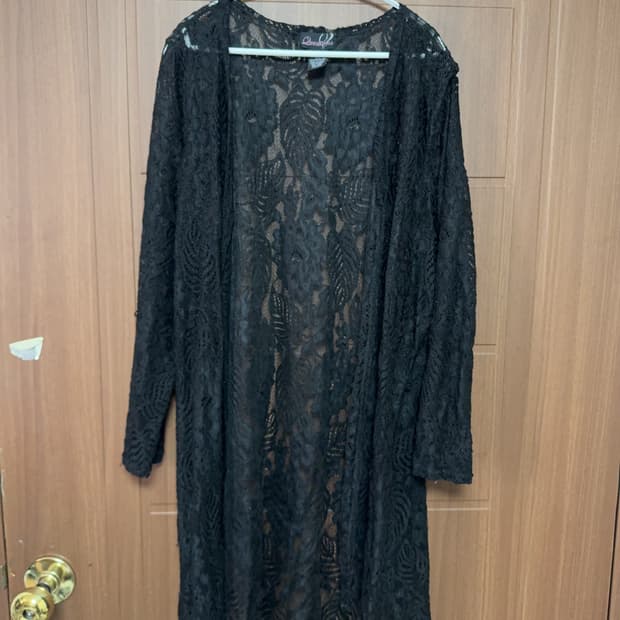 빈티지 오네갸루 펑크 고딕 블랙 레이스 시스루 롱 가디건