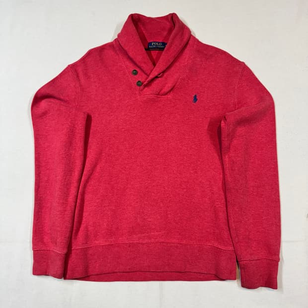 S) 폴로 랄프로렌 레드 숄카라 코튼 니트