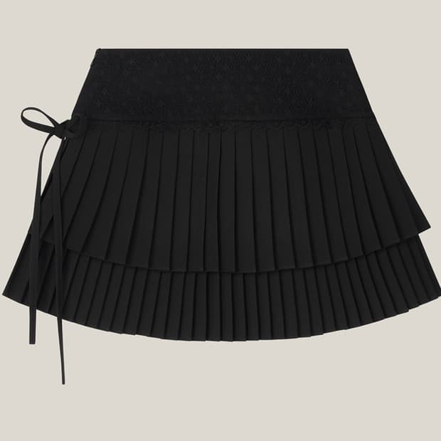 더티스 더블 레이어 레이스 랩 플리츠 스커트 치마